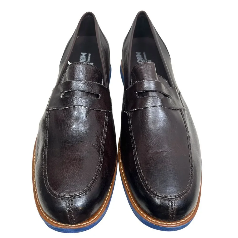 Sandro Moscoloni Men Romero Penny Loafers Brown Leather Blue Sole Comfort Sz 12D